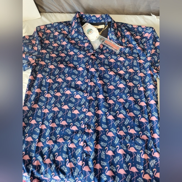 NEW Blue Flamingo Print Men Shirt, Size Medium - Picture 3 of 5